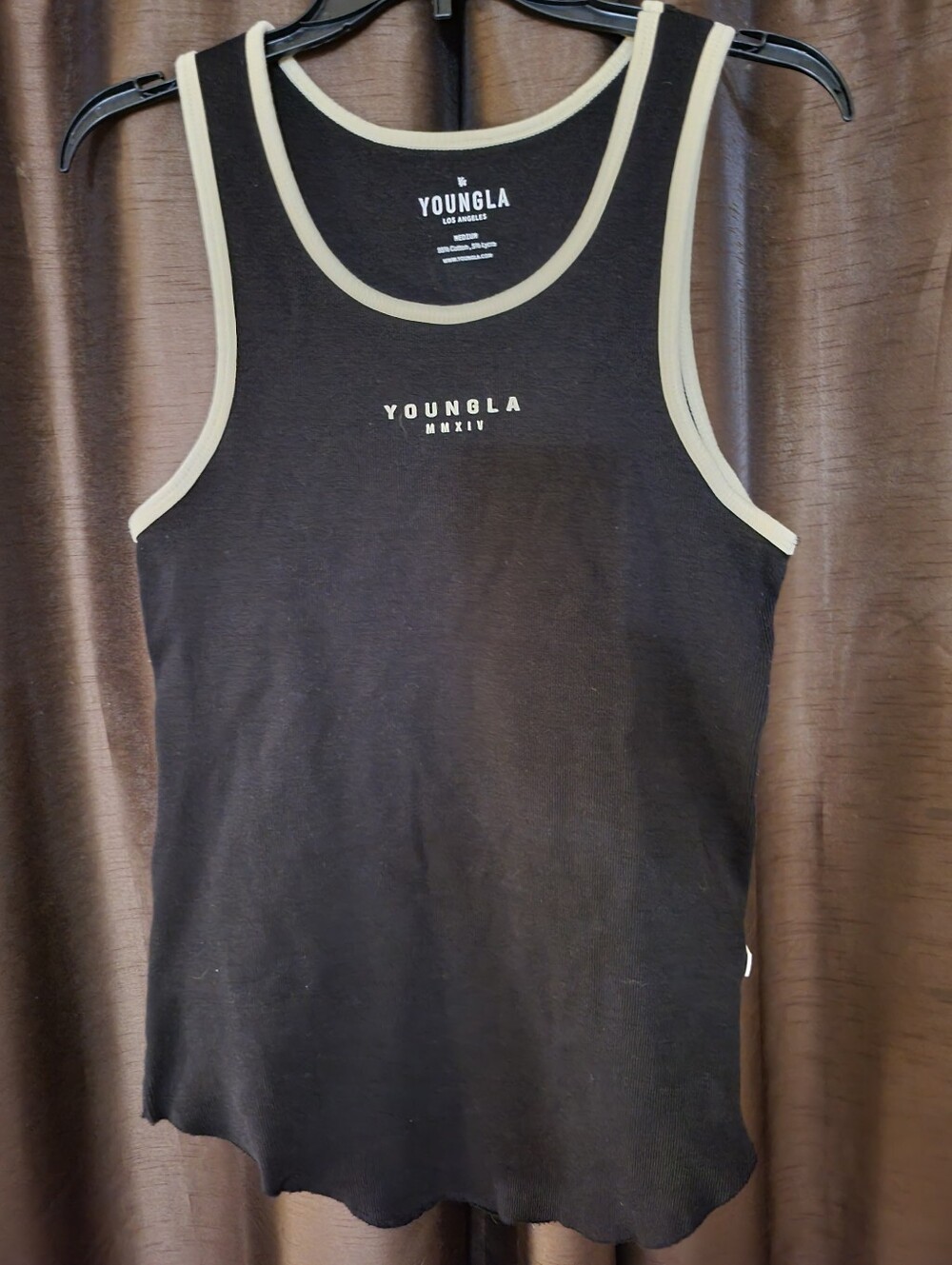YoungLA Black Tank with Cream Trim and Center Logo